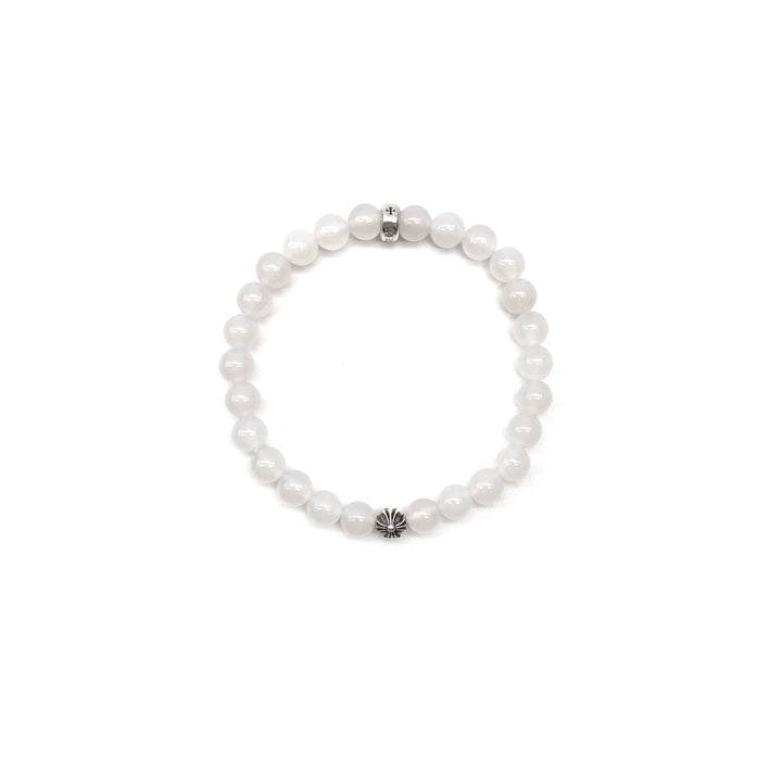 크롬하츠 6mm 비즈 화이트 아게이트 2개 실버 크로스 팔찌