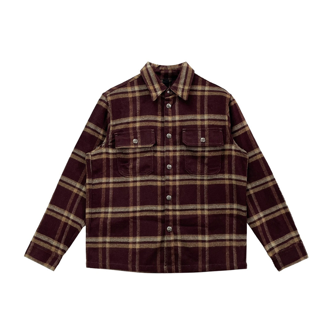 Chrome Hearts Work Dog Burgundy Plaid Flannel Shirt Jacket