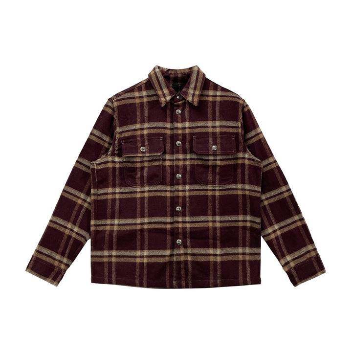 Chrome Hearts Work Dog Burgundy Plaid Flannel Shirt Jacket