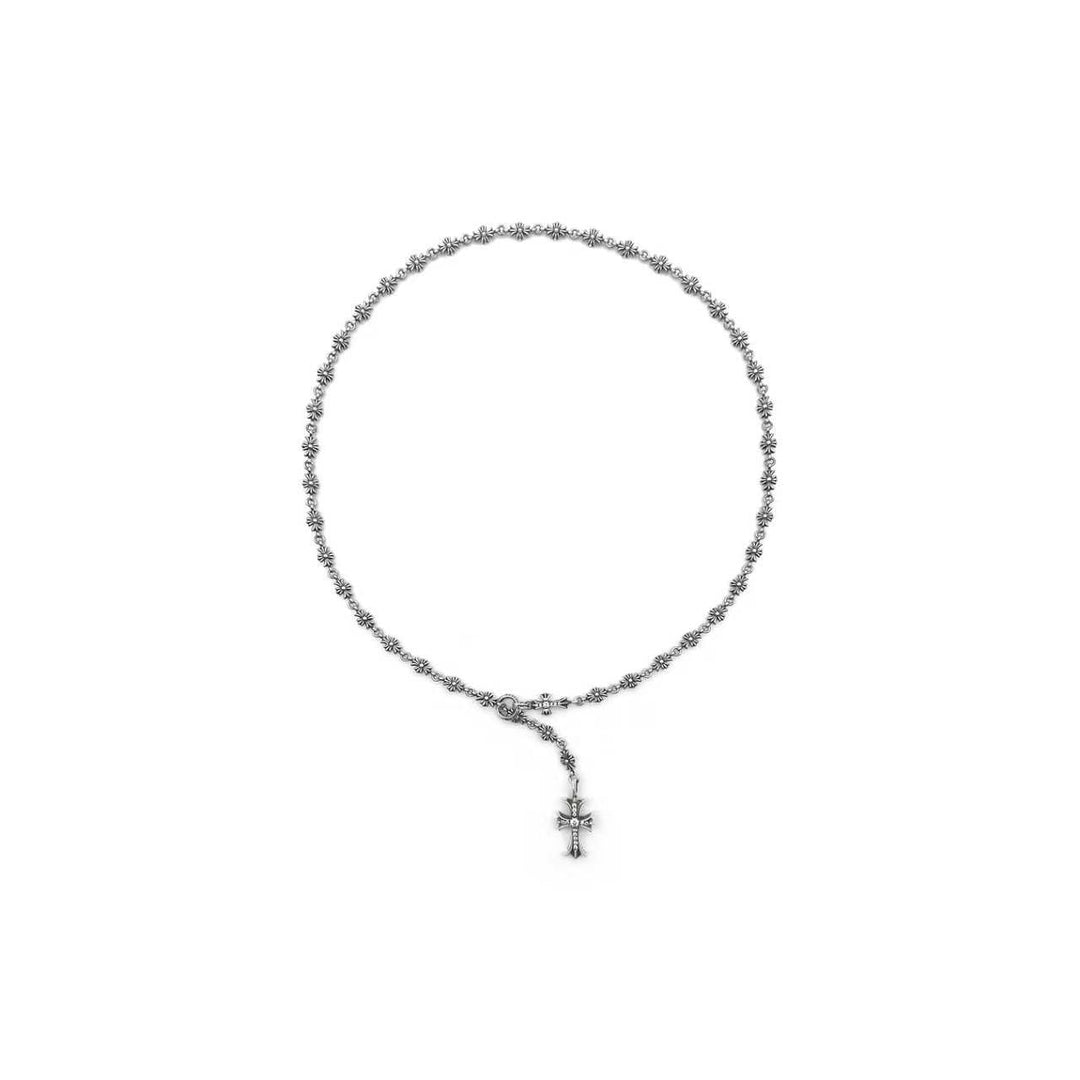 Chrome Hearts Silver Tiny E Cross Black & White Diamond Chokechain Necklace