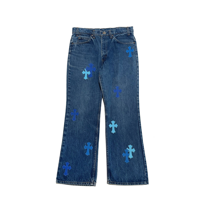 Chrome Hearts Miami Blue Cross Patches Jeans