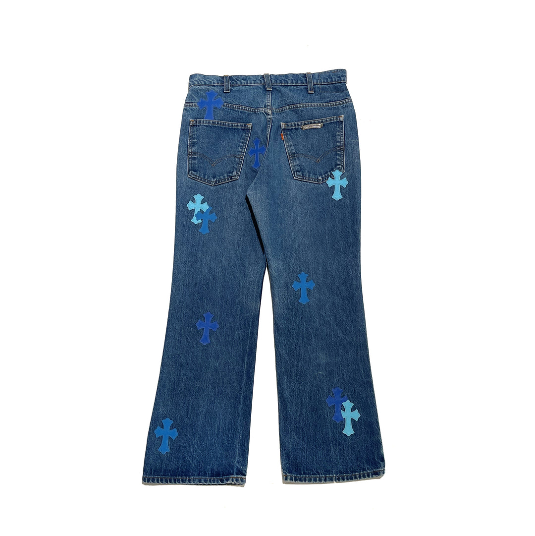 Chrome Hearts Miami Blue Cross Patches Jeans