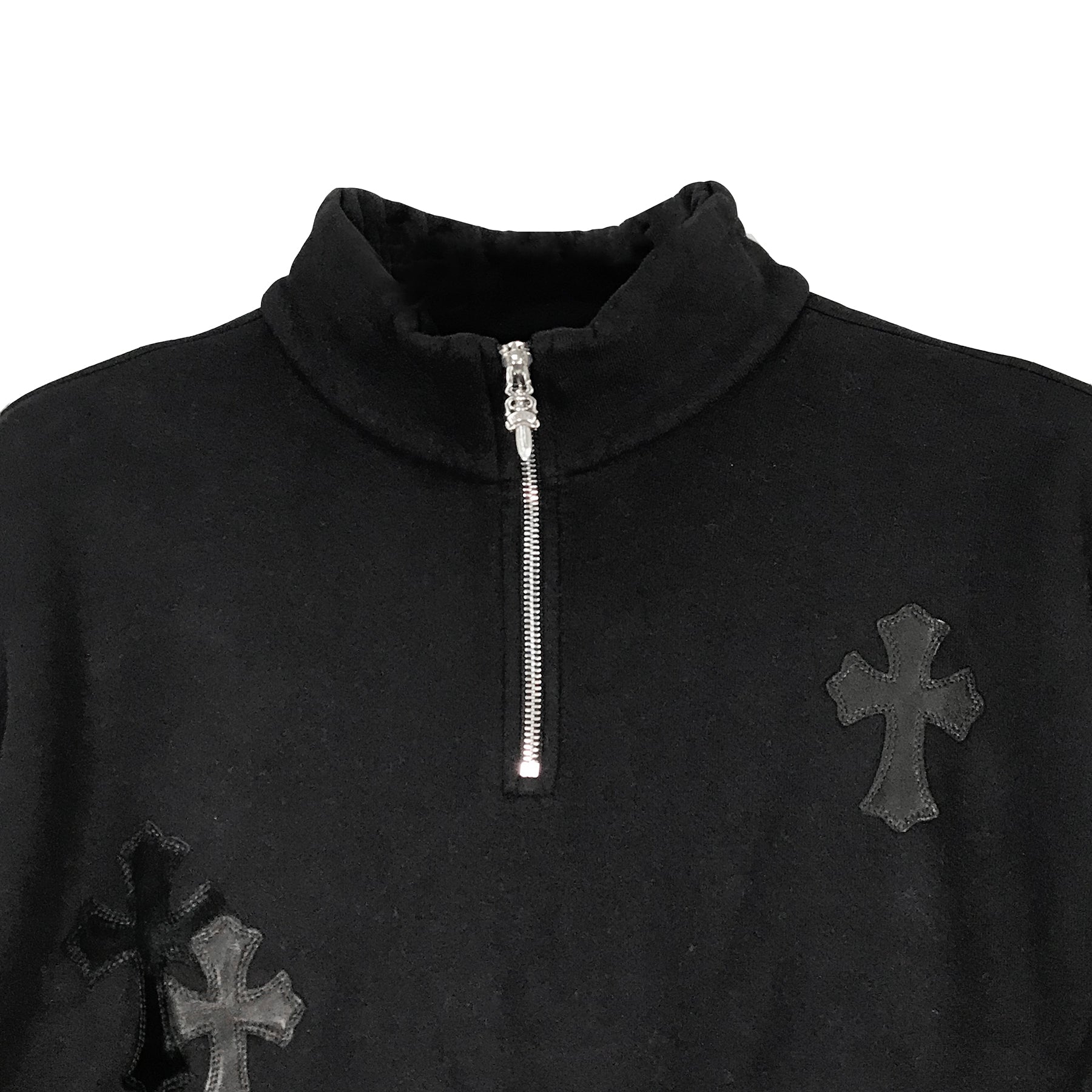 Chrome Hearts Black Patent Leather Cross Half Zip Sweatshirt