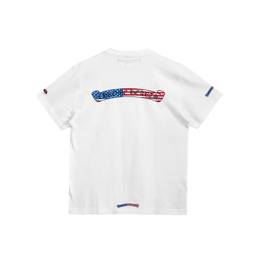 Chrome Hearts USA Flag Scroll Logo White Short Sleeve Tee