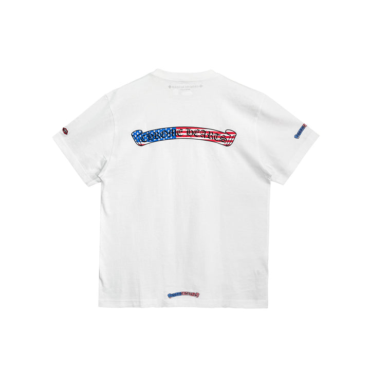 Chrome Hearts USA Flag Scroll Logo White Short Sleeve Tee