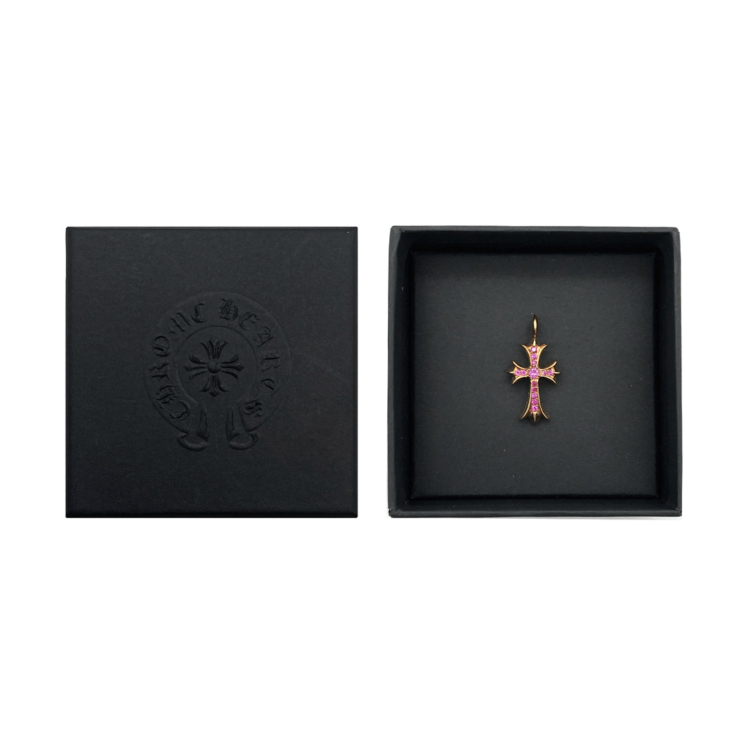 Chrome Hearts 22K Gold Pink Saph Tiny Cross Charm Pendant