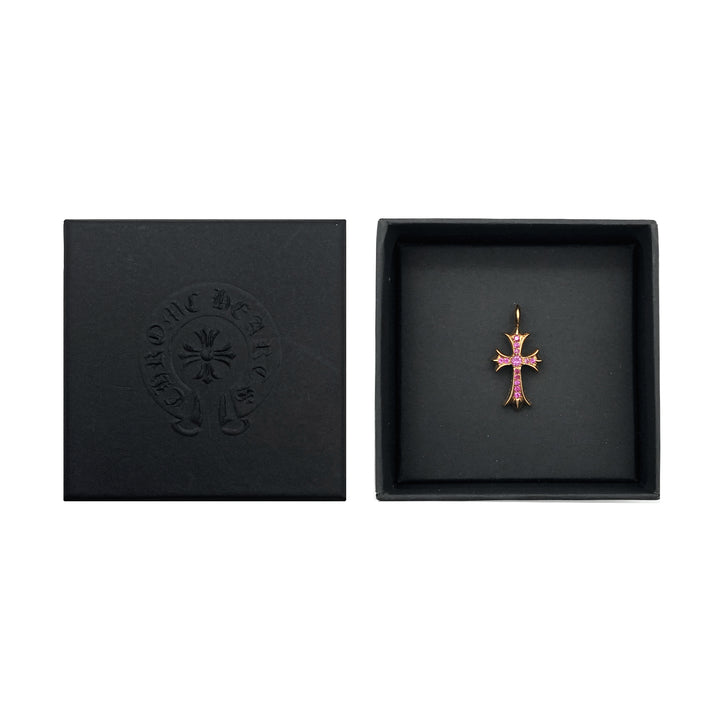 Chrome Hearts 22K Gold Pink Saph Tiny Cross Charm Pendant