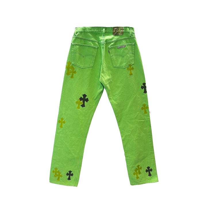 크롬하츠 리바이스 501 섹스 레코드 익스클루시브 에디션 크로스 패치 그린 데님 진