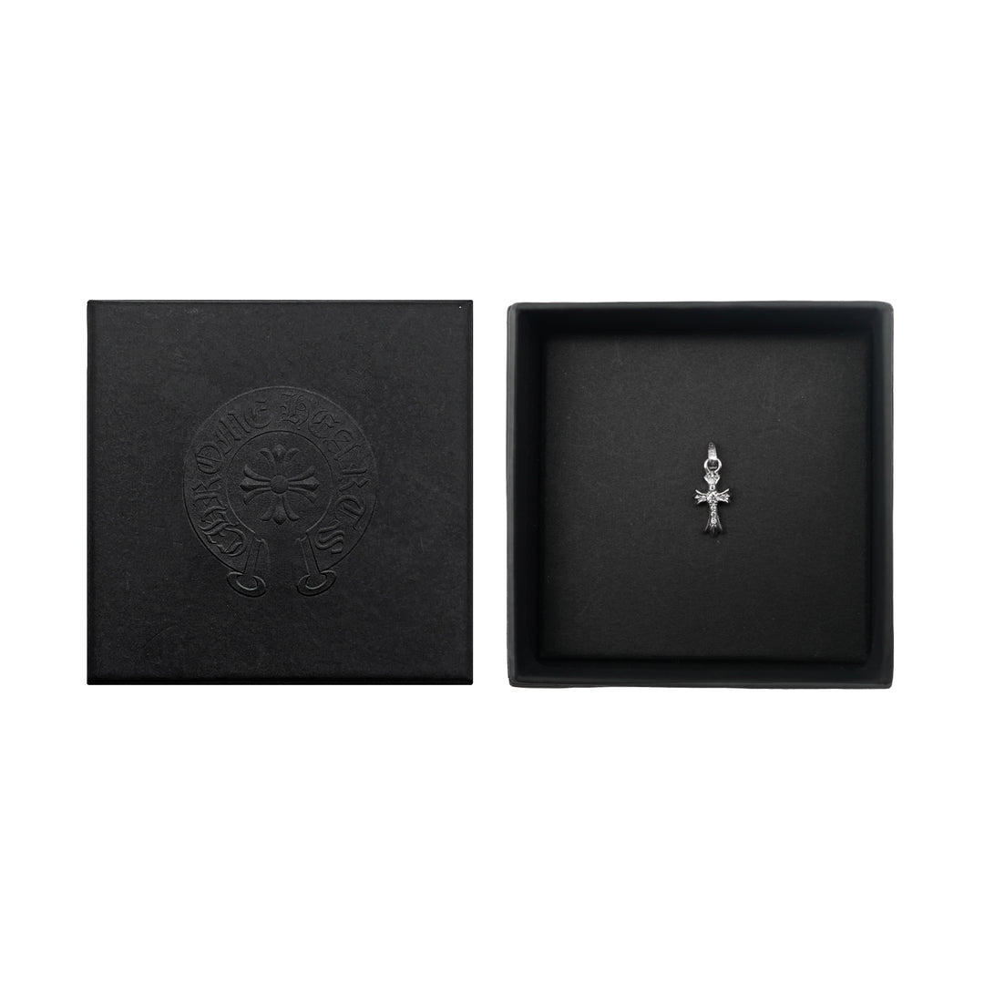 Chrome Hearts 18K White Gold Diamonds Babyfat Cross Charm Pendant