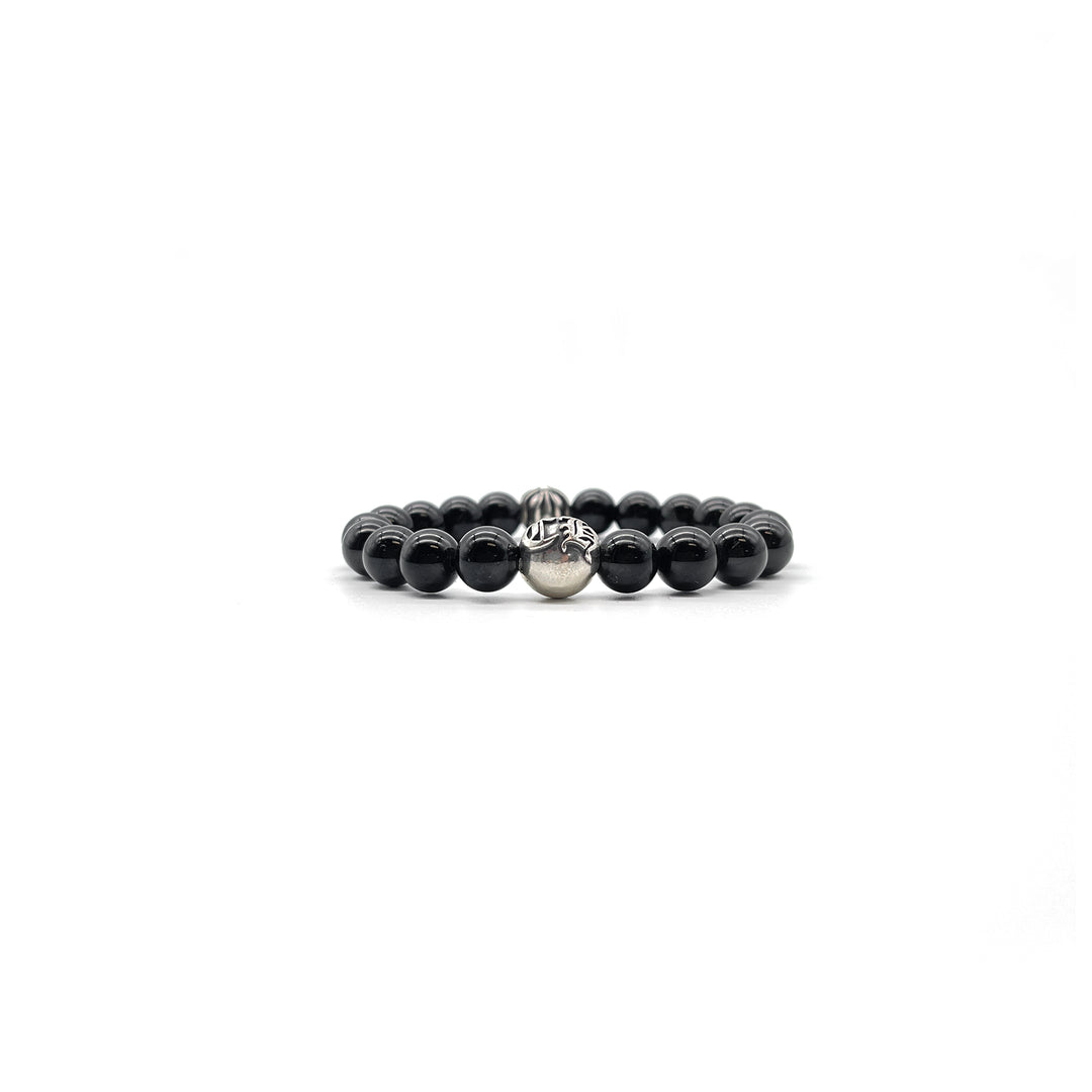 Chrome Hearts 8mm Beaded Obsidian Silver Bracelet