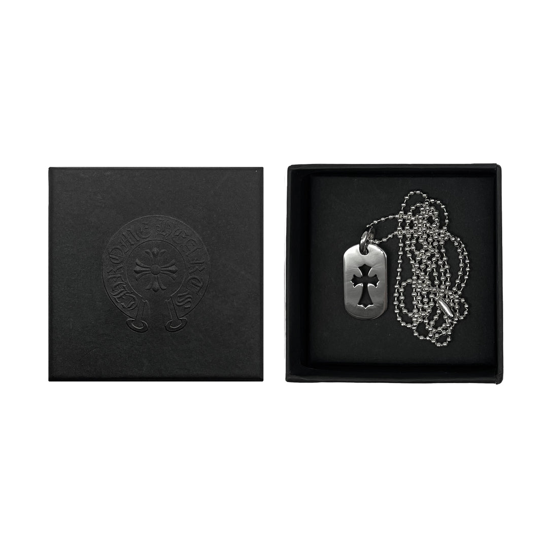 Chrome Hearts Silver Cross Dogtag Necklace 75cm