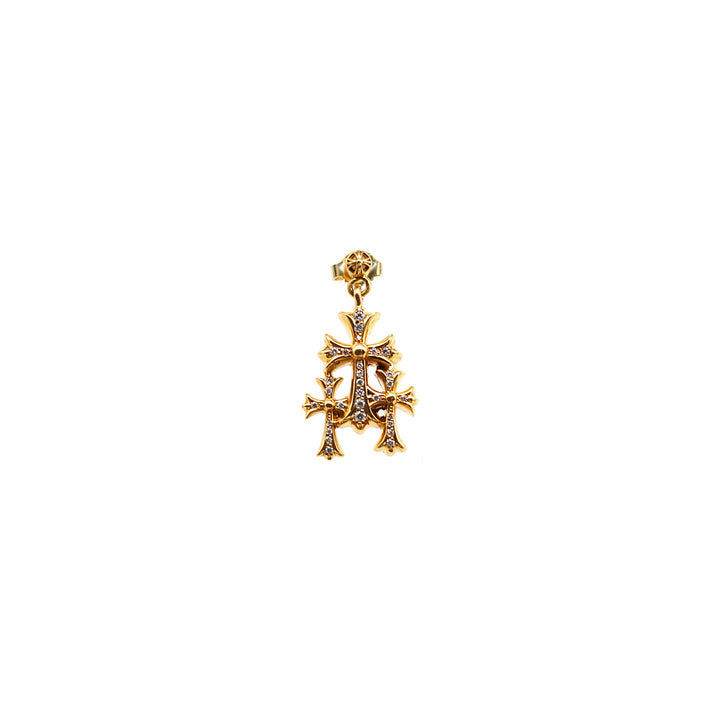 Chrome Hearts 22K Gold Diamonds Triple Cross Earring Drop
