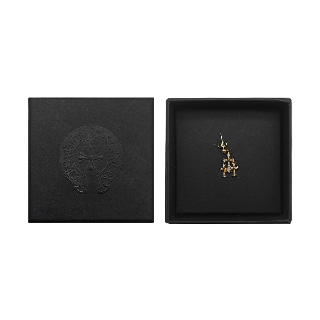 Chrome Hearts 22K Gold Diamonds Triple Cross Earring Drop