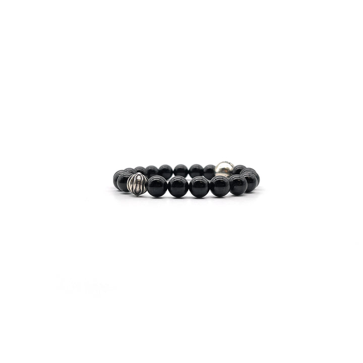 Chrome Hearts 8mm Beaded Obsidian Silver Bracelet