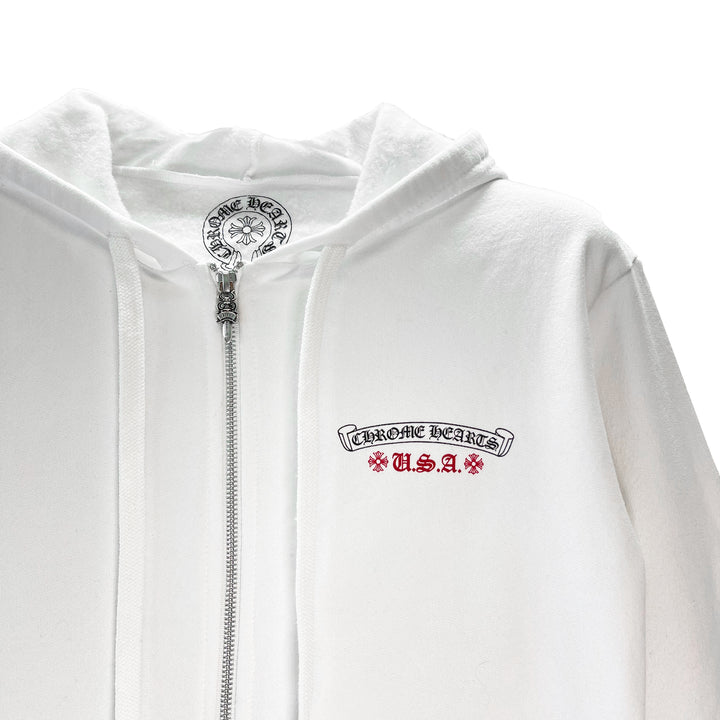 Chrome Hearts White USA Flag Logo Zip Up Hoodie