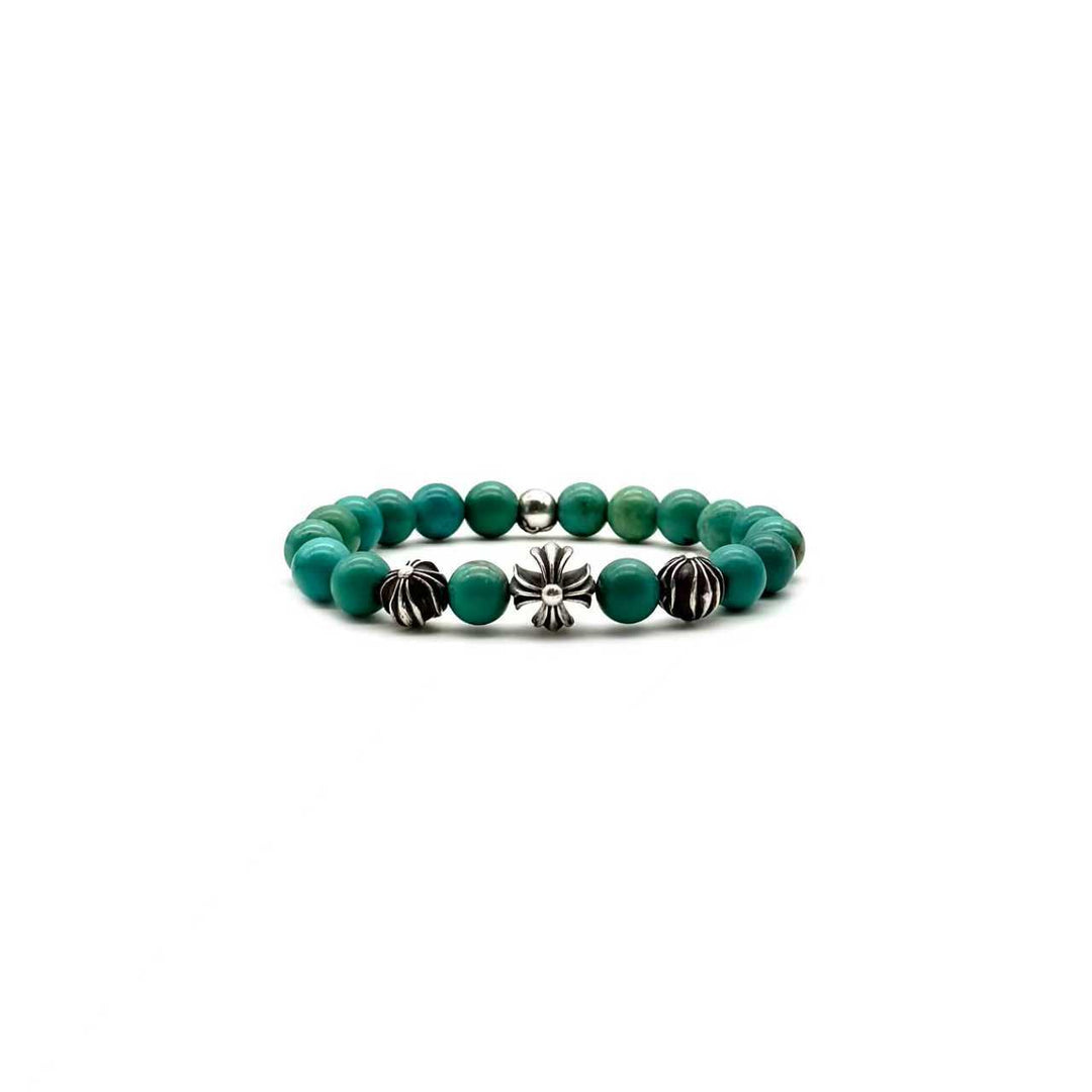 Chrome Hearts 8mm Turquoise 4 Silver Plus Ball Beaded Bracelet