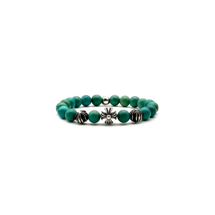 Chrome Hearts 8mm Turquoise 4 Silver Plus Ball Beaded Bracelet