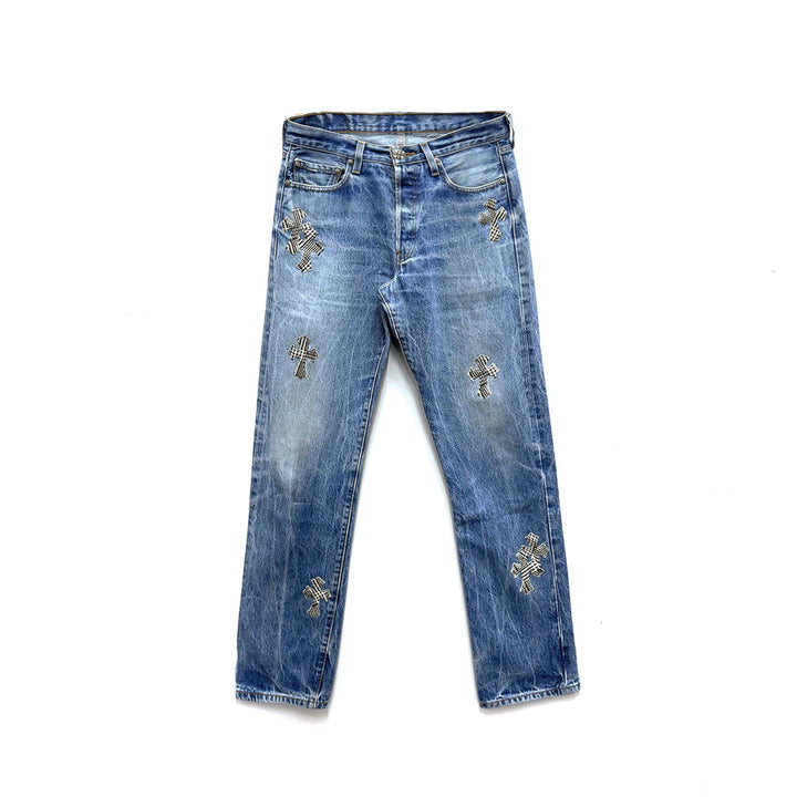 Chrome Hearts Checkered Cross Patch Jeans
