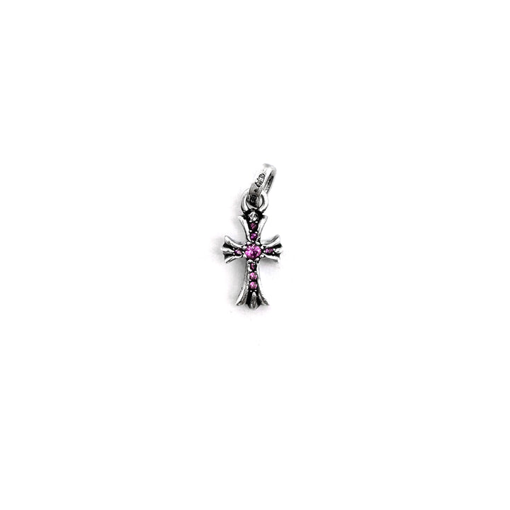 Chrome Hearts Silver Pink Saph Babyfat Cross Charm Pendant
