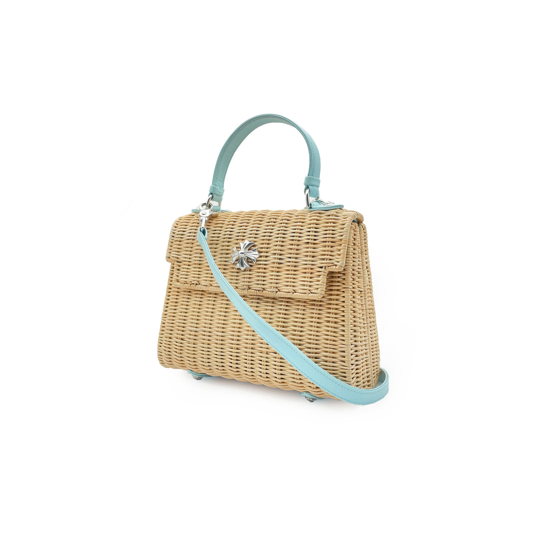 Chrome Hearts Baby Blue Silver Cross Woven Dolly Wicker Bag