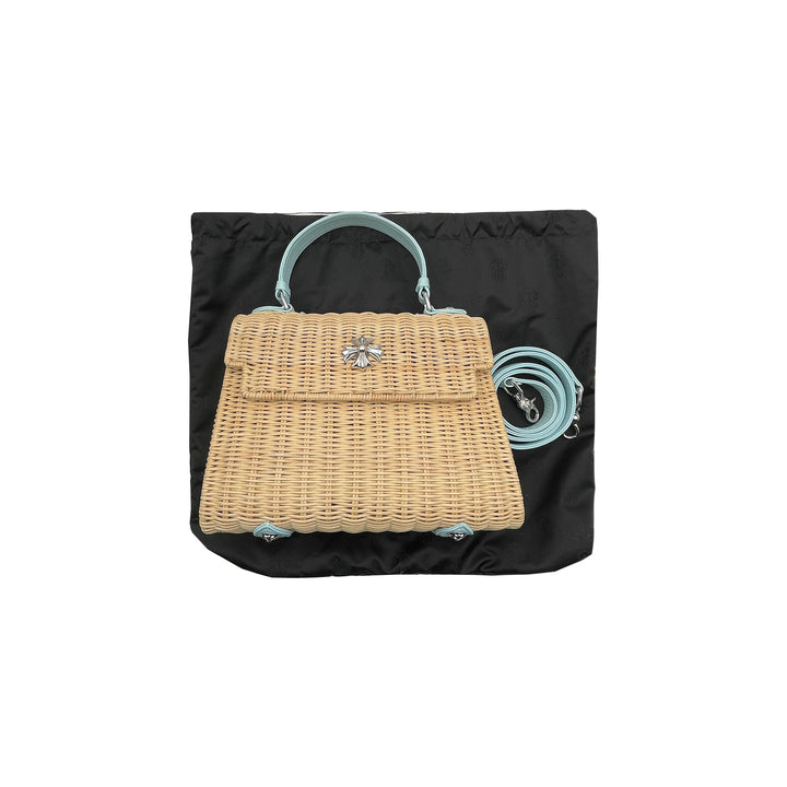 Chrome Hearts Baby Blue Silver Cross Woven Dolly Wicker Bag