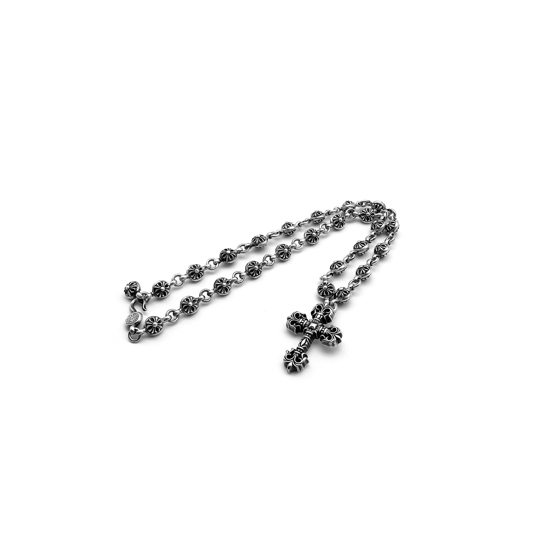 Chrome Hearts Silver Crossball Necklace With Filigree Cross