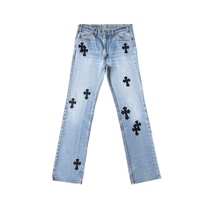 Chrome Hearts Levi's 517 Black Cross Patch Light Blue Jeans
