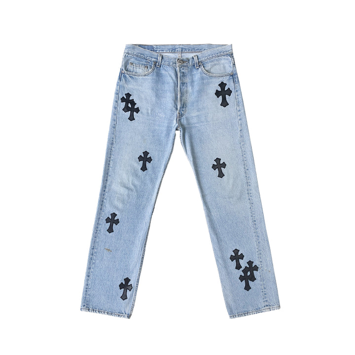 Chrome Hearts Levi's 501 Black Cross Patch Jeans