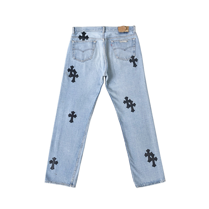 Chrome Hearts Levi's 501 Black Cross Patch Jeans