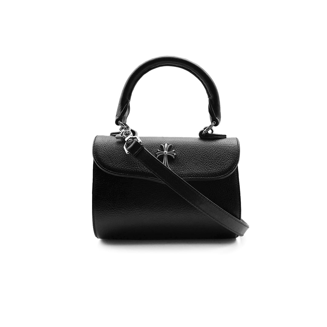 Chrome Hearts Doc Adams Silver Cross Black Handbag