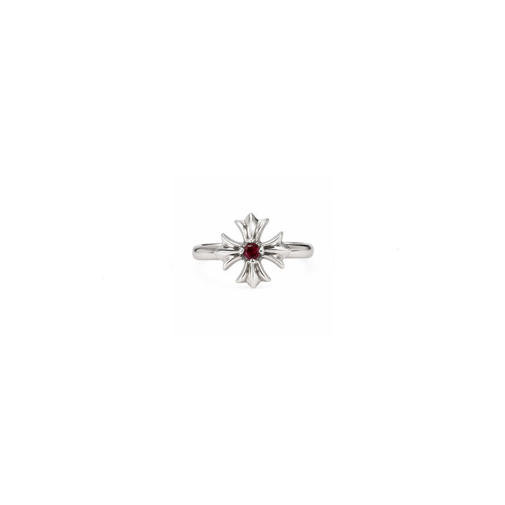 Chrome Hearts 18K White Gold Pink Saph Bubblegum Cross Ring
