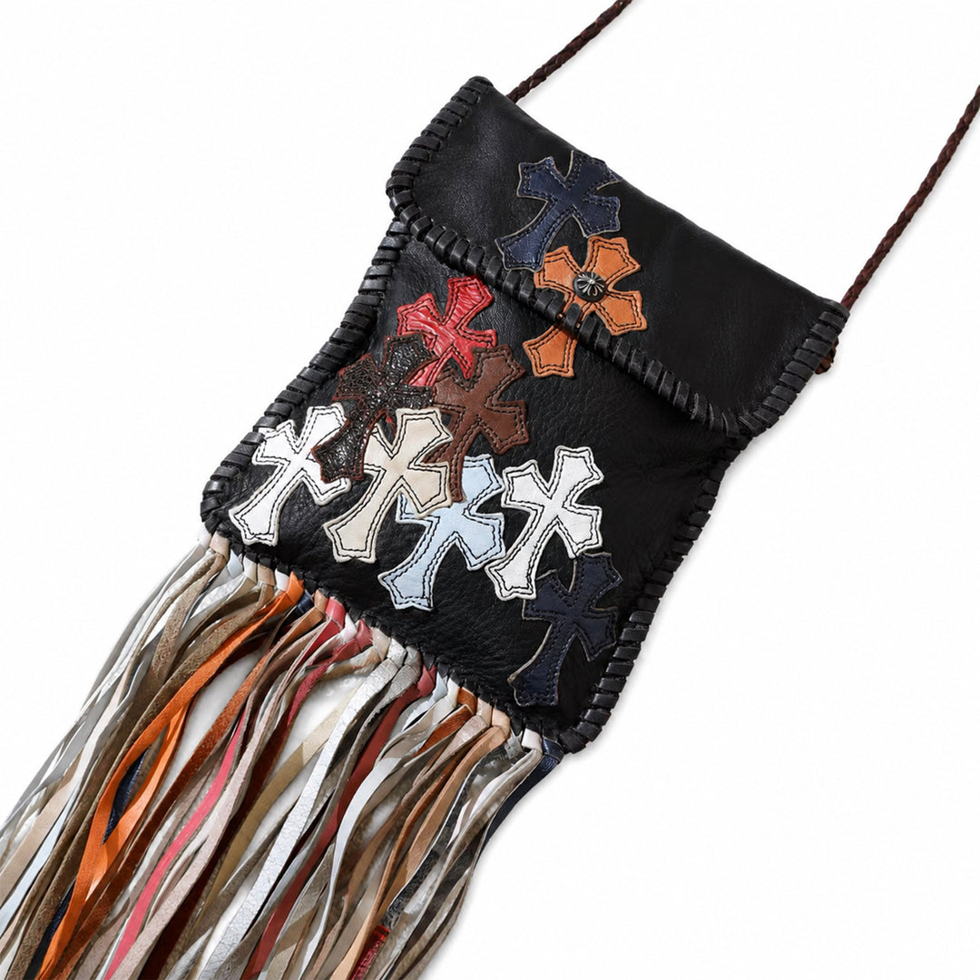 Chrome Hearts Multicolor Cross Patch Leather Fringe Crossbody Bag
