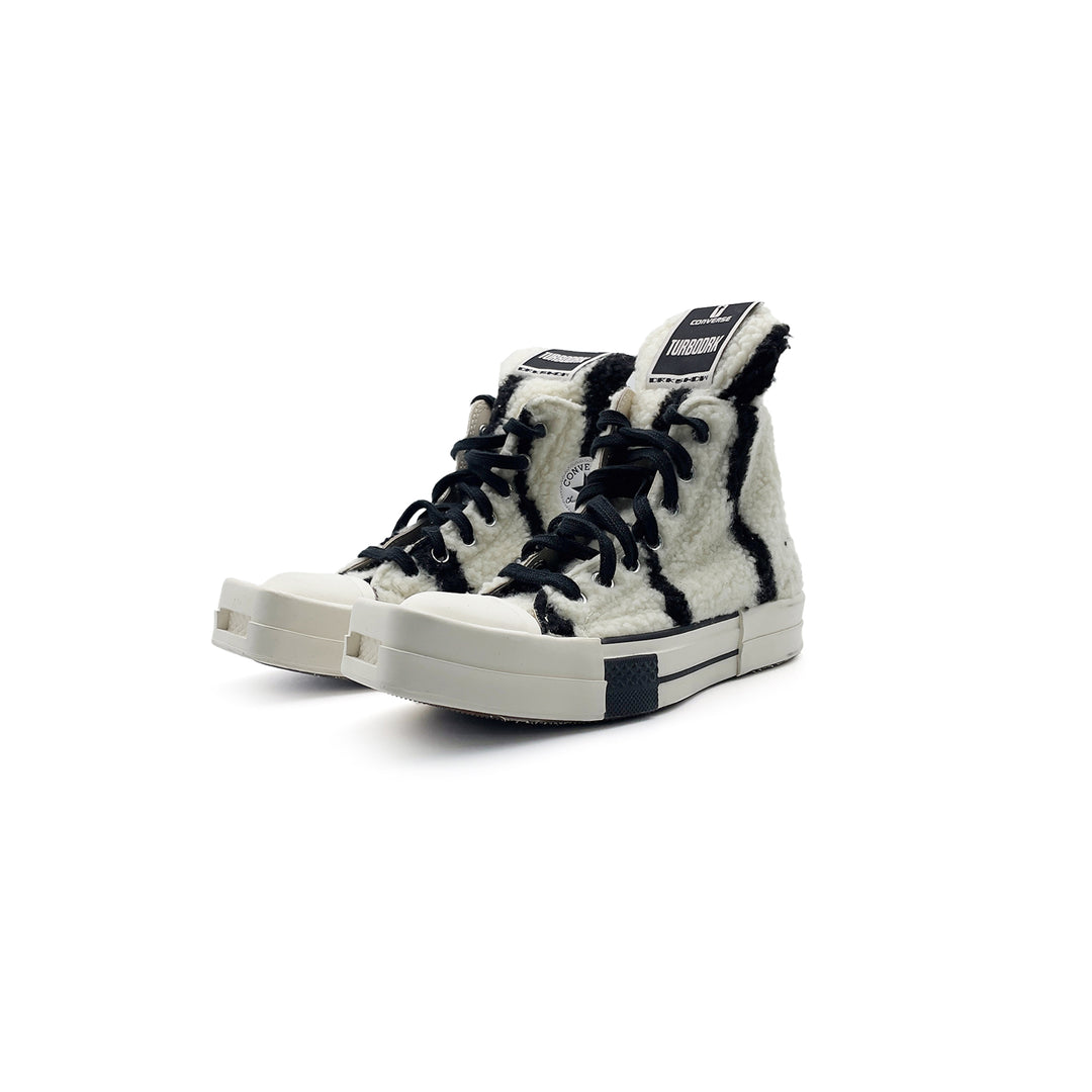Rick Owens DRKSHDW Black and White Shearling High-Top Sneakers