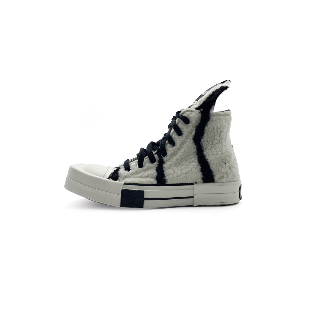 Rick Owens DRKSHDW Black and White Shearling High-Top Sneakers