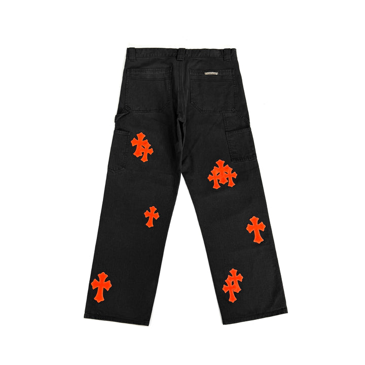 Chrome Hearts 1of1 Orange Leather Cross Carpenter Pants