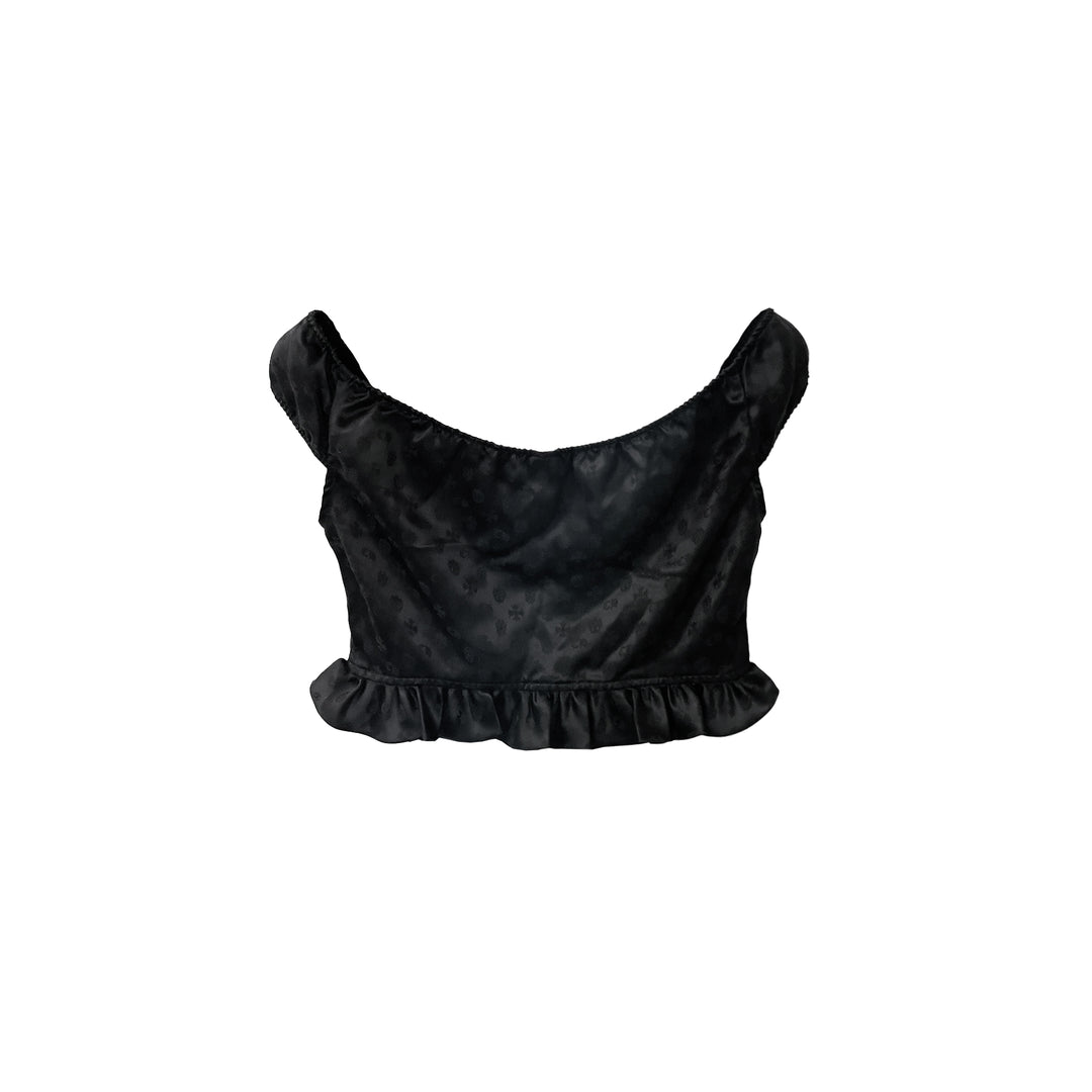 Chrome Hearts Monogram Cross Silk Off-Shoulder Crop Top