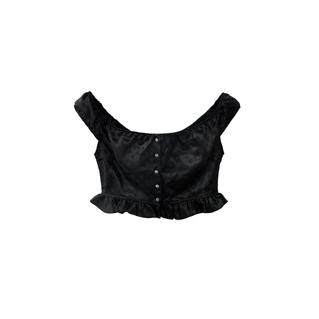 Chrome Hearts Monogram Cross Silk Off-Shoulder Crop Top