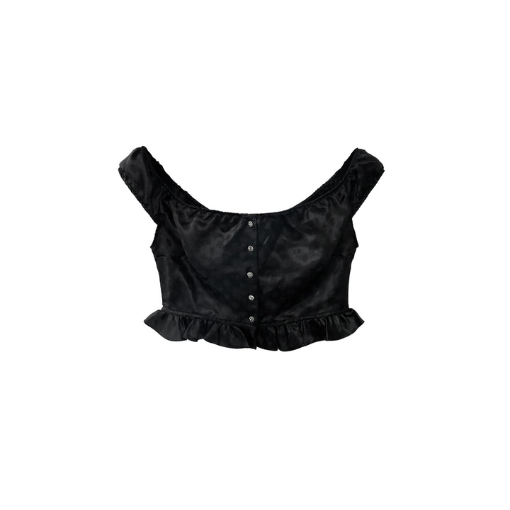 Chrome Hearts Monogram Cross Silk Off-Shoulder Crop Top
