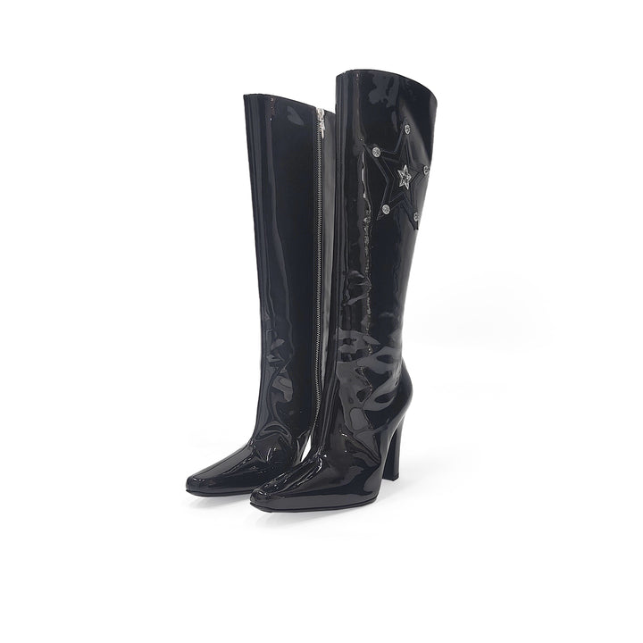 Chrome Hearts Sugar Jones Glitter Star Patent Knee-High Boots