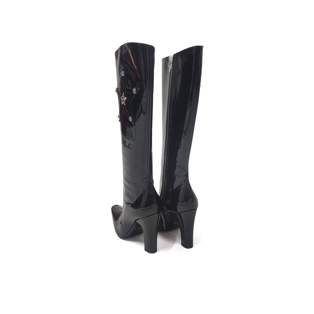 Chrome Hearts Sugar Jones Glitter Star Patent Knee-High Boots