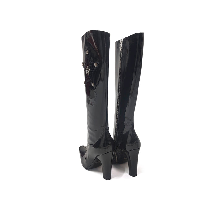 Chrome Hearts Sugar Jones Glitter Star Patent Knee-High Boots