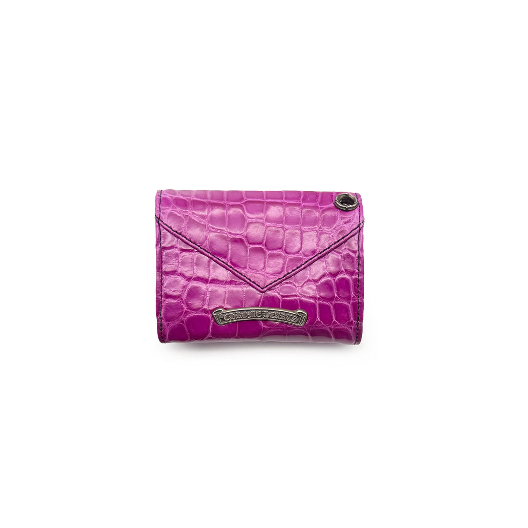 Chrome Hearts Purple Alligator Skin Silver Plus Cross Folded Cardholder