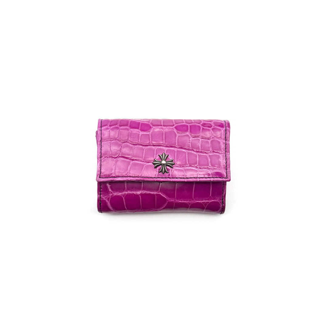 Chrome Hearts Purple Alligator Skin Silver Plus Cross Folded Cardholder