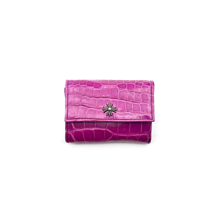 Chrome Hearts Purple Alligator Skin Silver Plus Cross Folded Cardholder