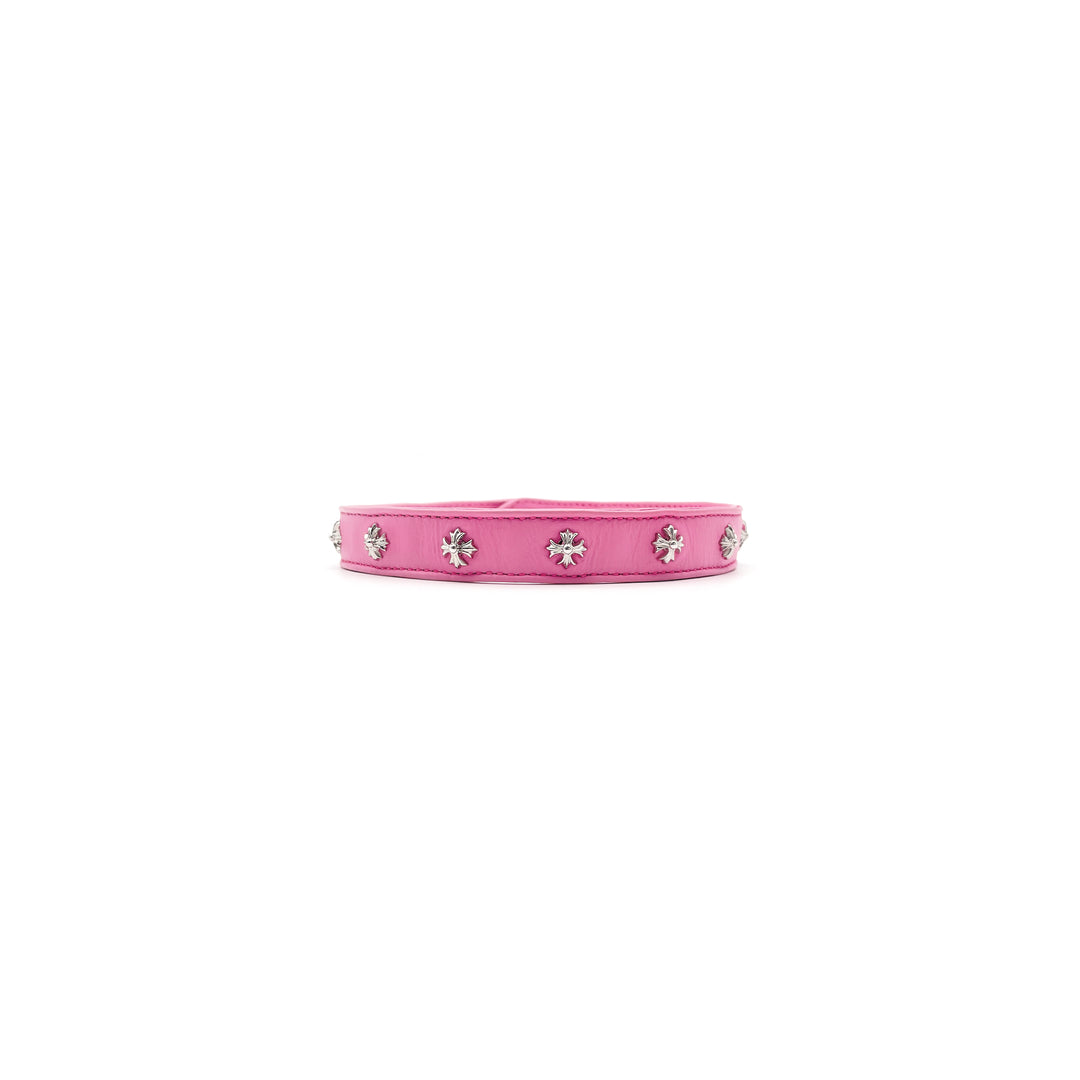 Chrome Hearts Silver Cross Pink Leather Choker