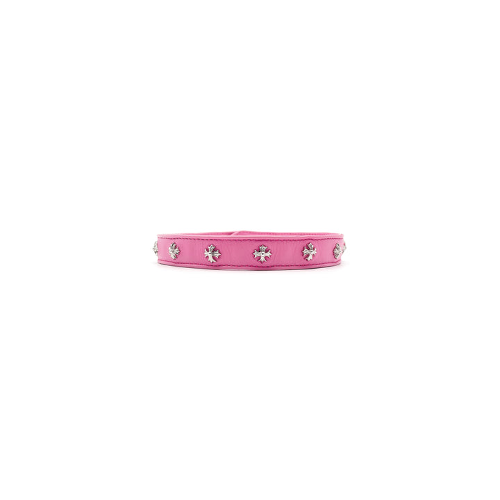 Chrome Hearts Silver Cross Pink Leather Choker