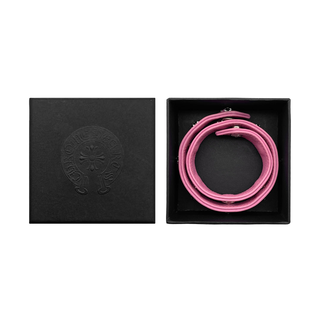 Chrome Hearts Silver Cross Pink Leather Choker