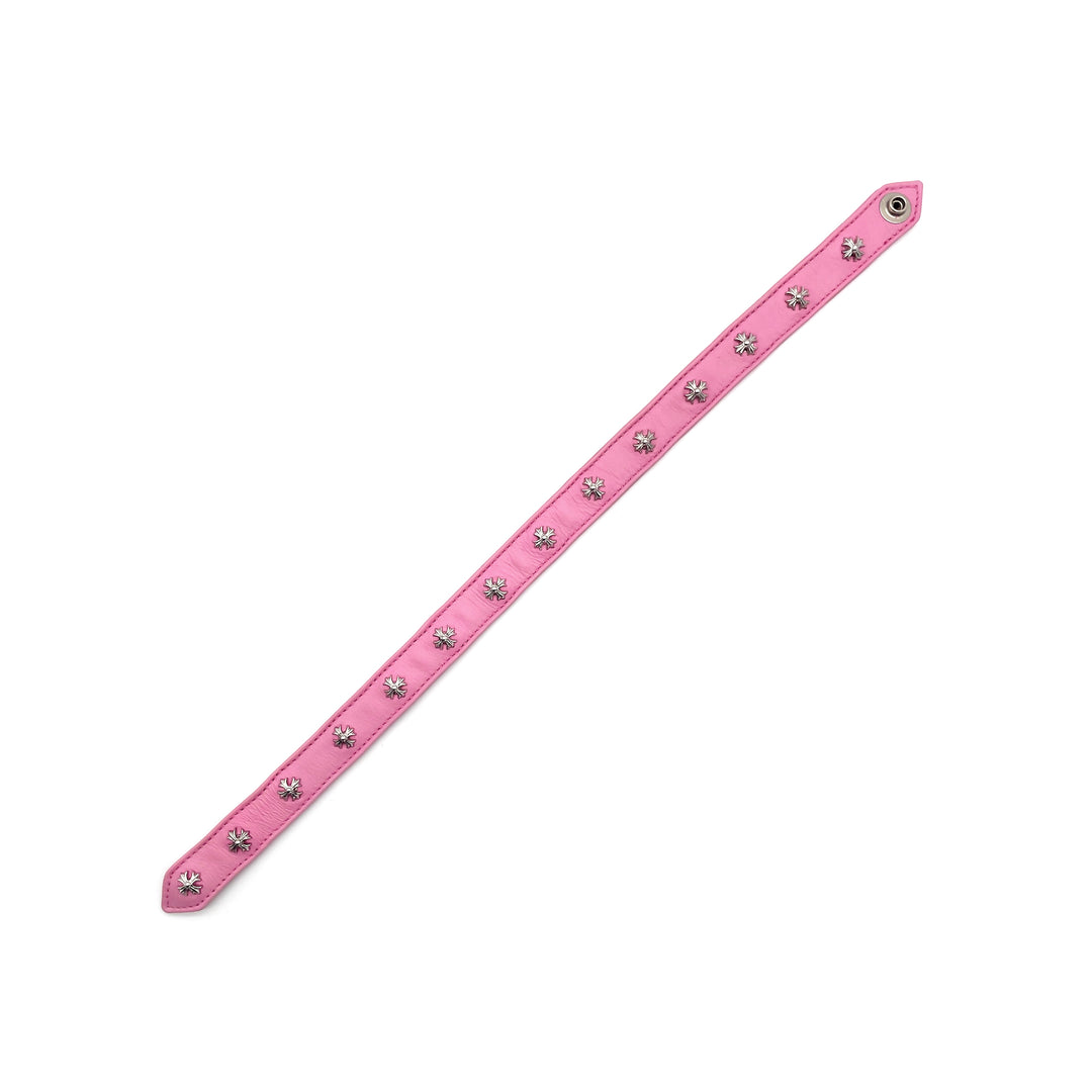Chrome Hearts Silver Cross Pink Leather Choker