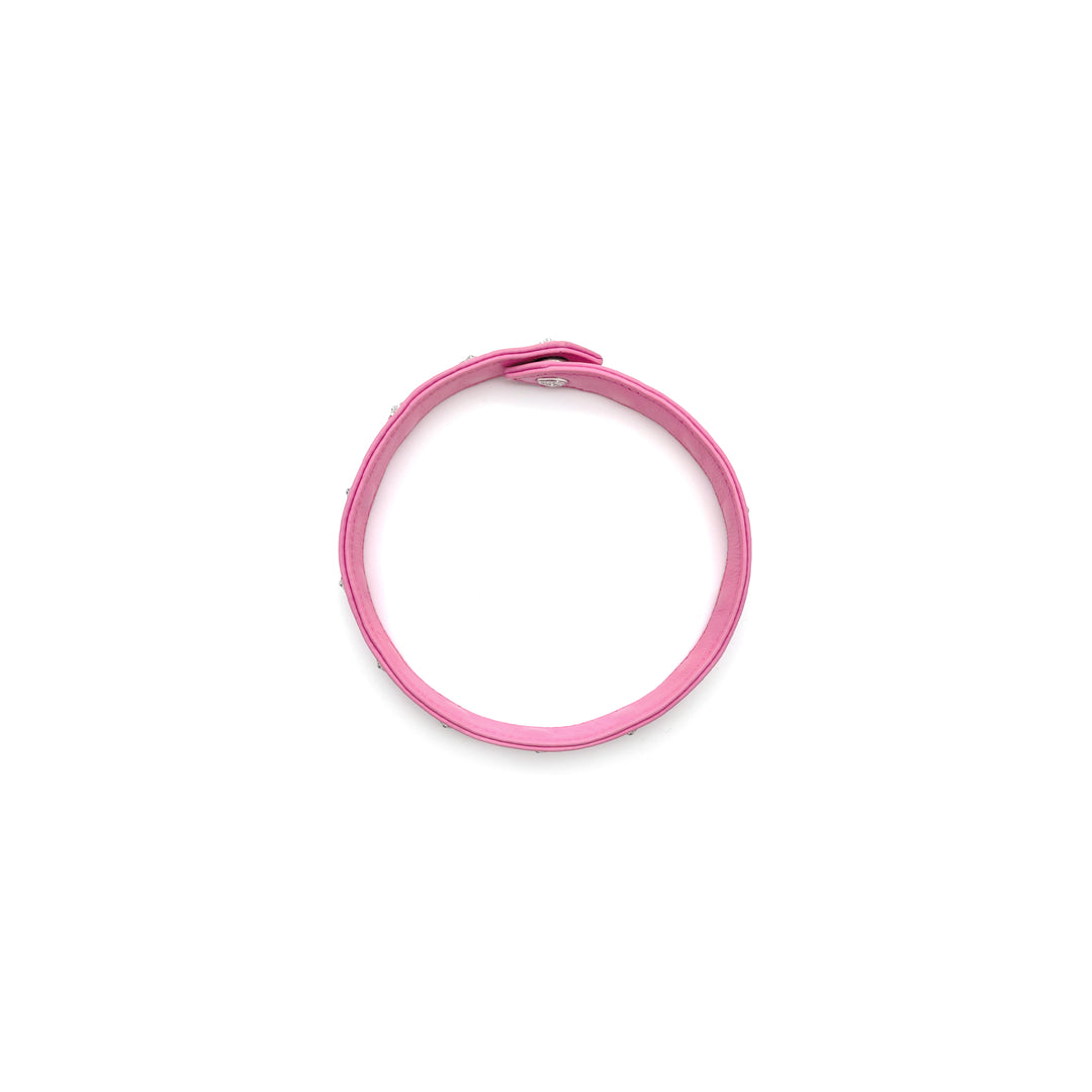 Chrome Hearts Silver Cross Pink Leather Choker