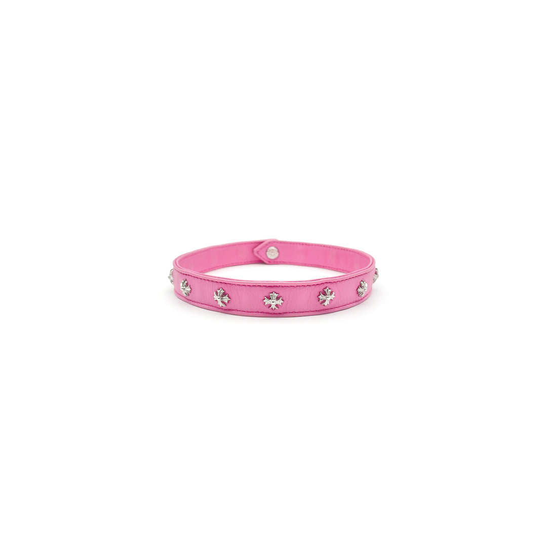 Chrome Hearts Silver Cross Pink Leather Choker
